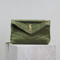 SAINT LAURENT YSL 25S LOULOU PUFFER MM 29 IN GREEN SUEDE GOLD HARDWRE