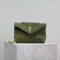 SAINT LAURENT PUFFER TOY 23 IN PICKLE GREEN SUEDE GOLD HARDWARE
