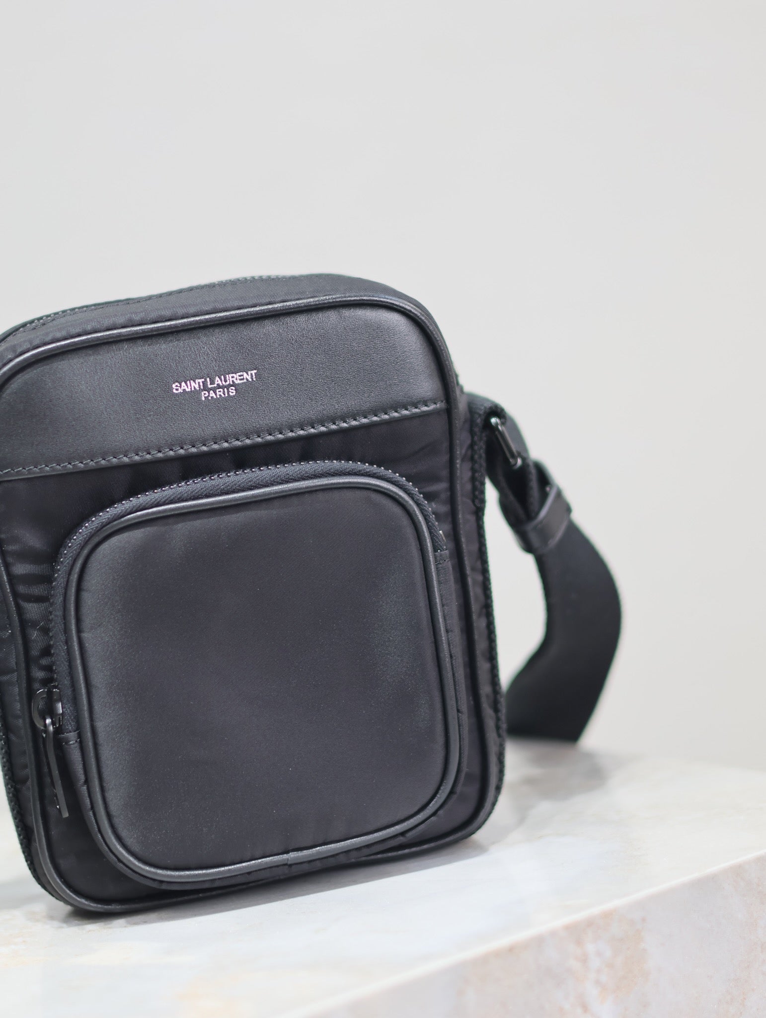 SAINT LAURENT CITY MINI CAMERA BAG 18 IN BLACK ECONYL