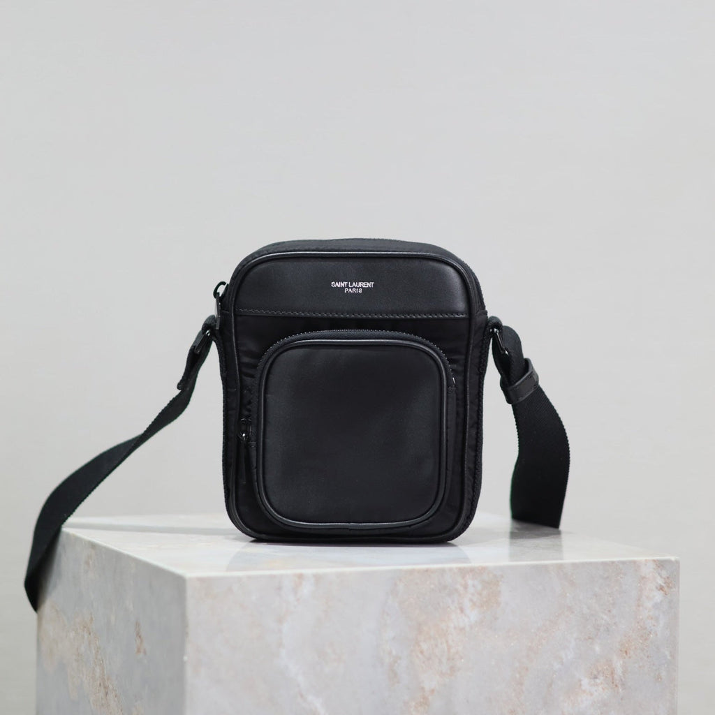 SAINT LAURENT CITY MINI CAMERA BAG 18 IN BLACK ECONYL
