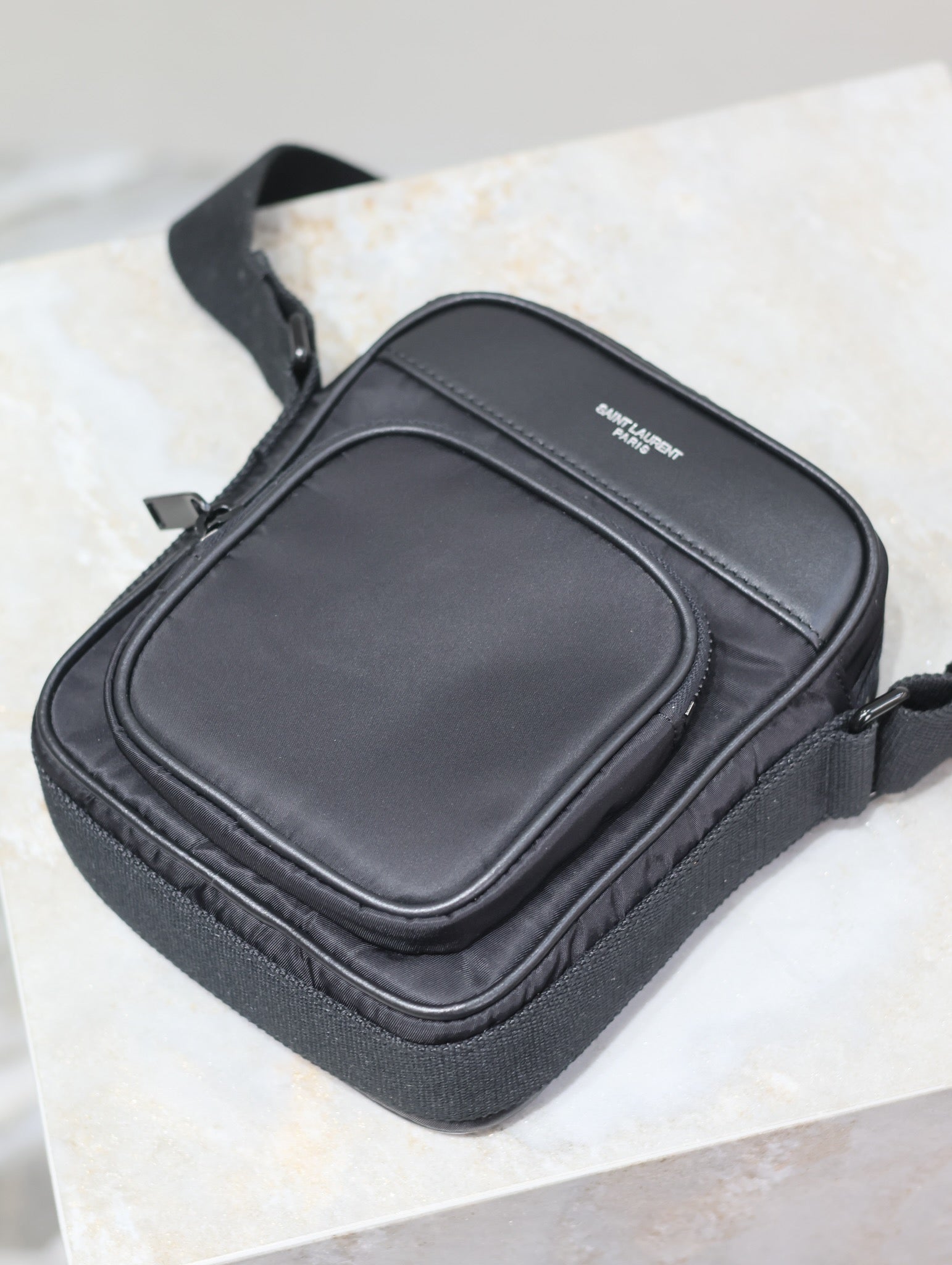 SAINT LAURENT CITY MINI CAMERA BAG 18 IN BLACK ECONYL