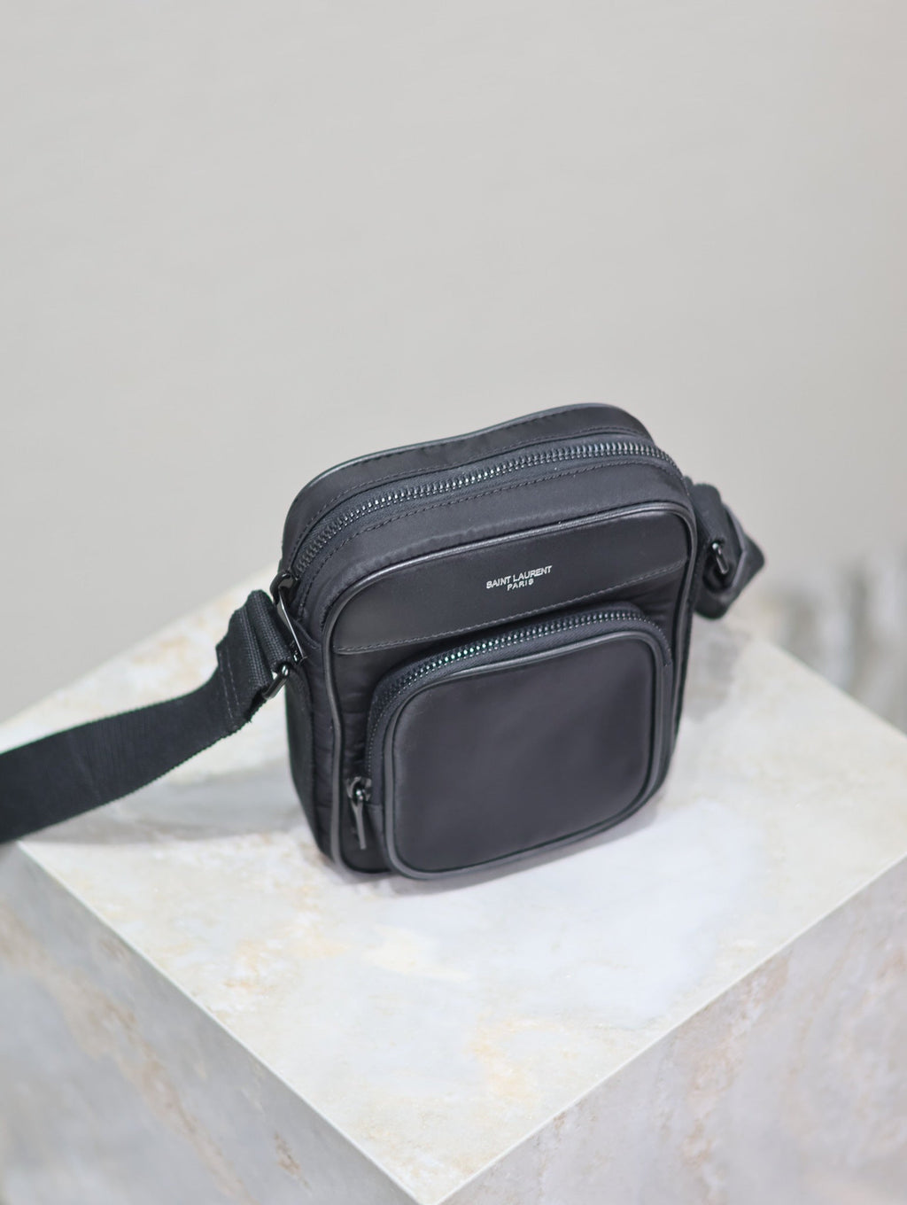 SAINT LAURENT CITY MINI CAMERA BAG 18 IN BLACK ECONYL