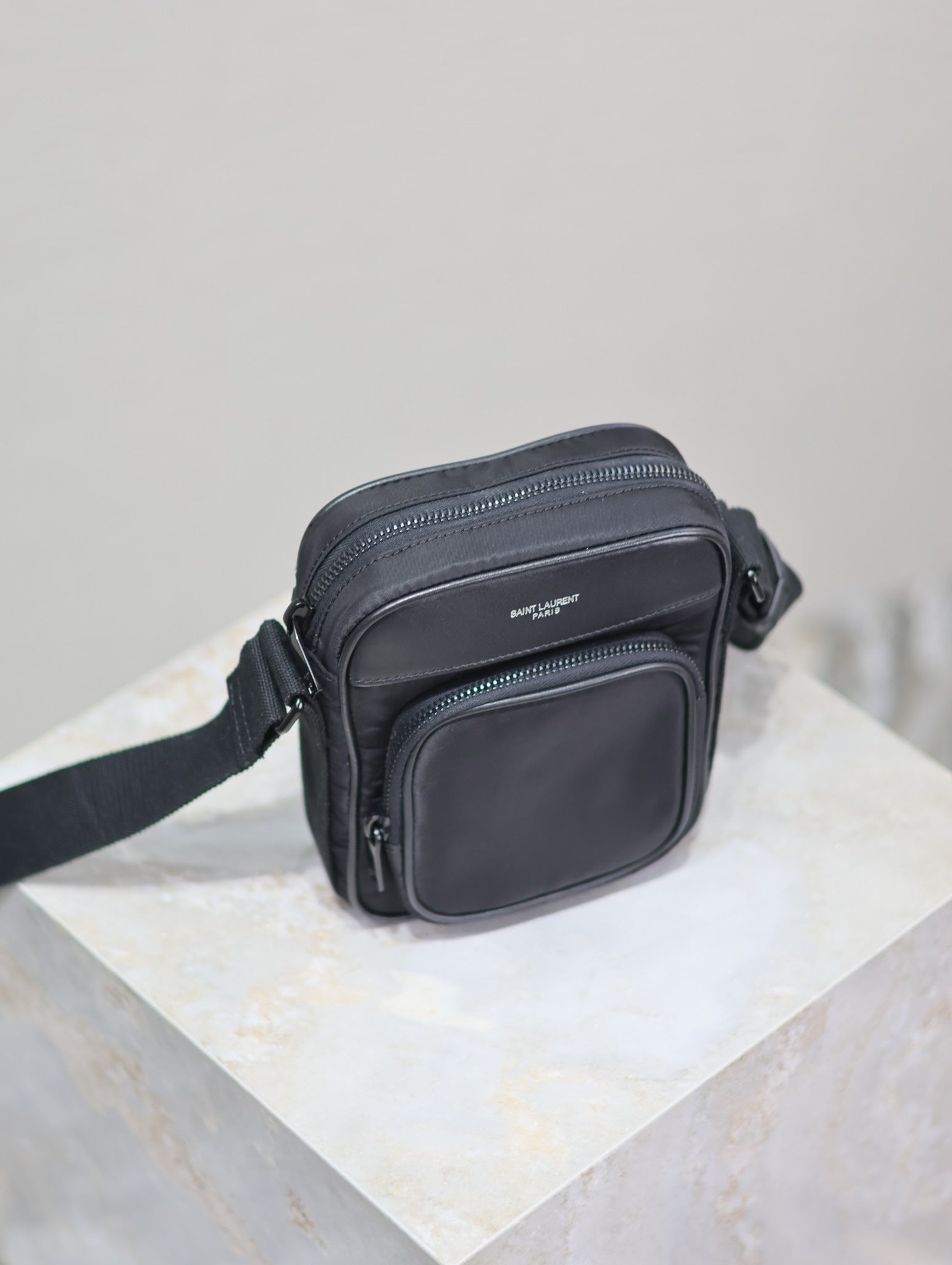 SAINT LAURENT CITY MINI CAMERA BAG 18 IN BLACK ECONYL