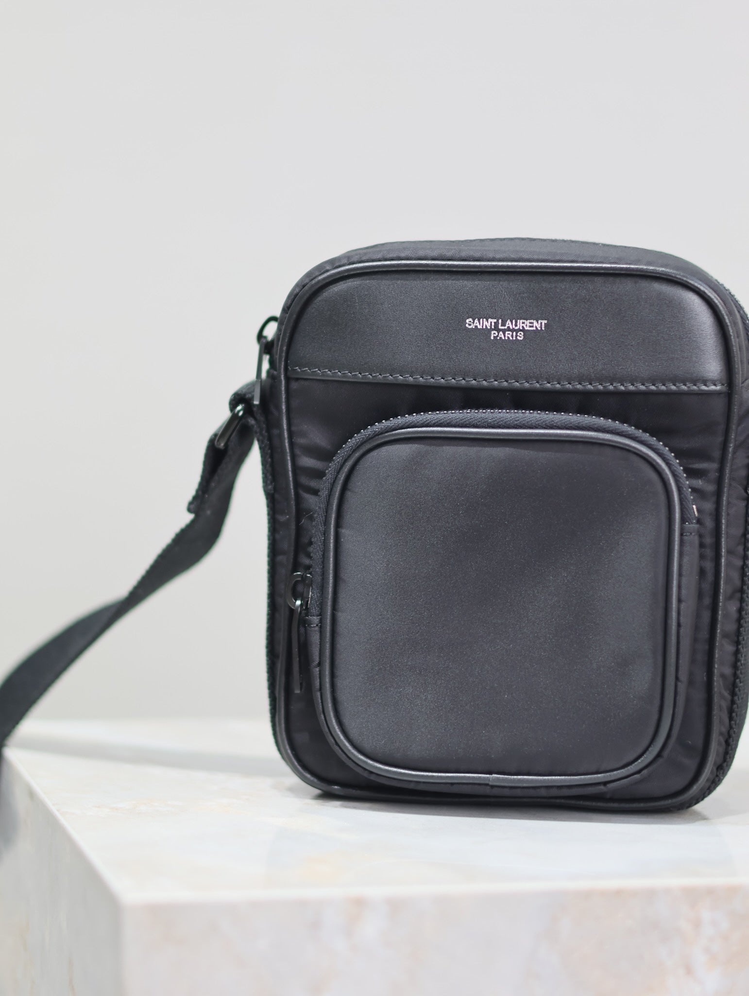 SAINT LAURENT CITY MINI CAMERA BAG 18 IN BLACK ECONYL