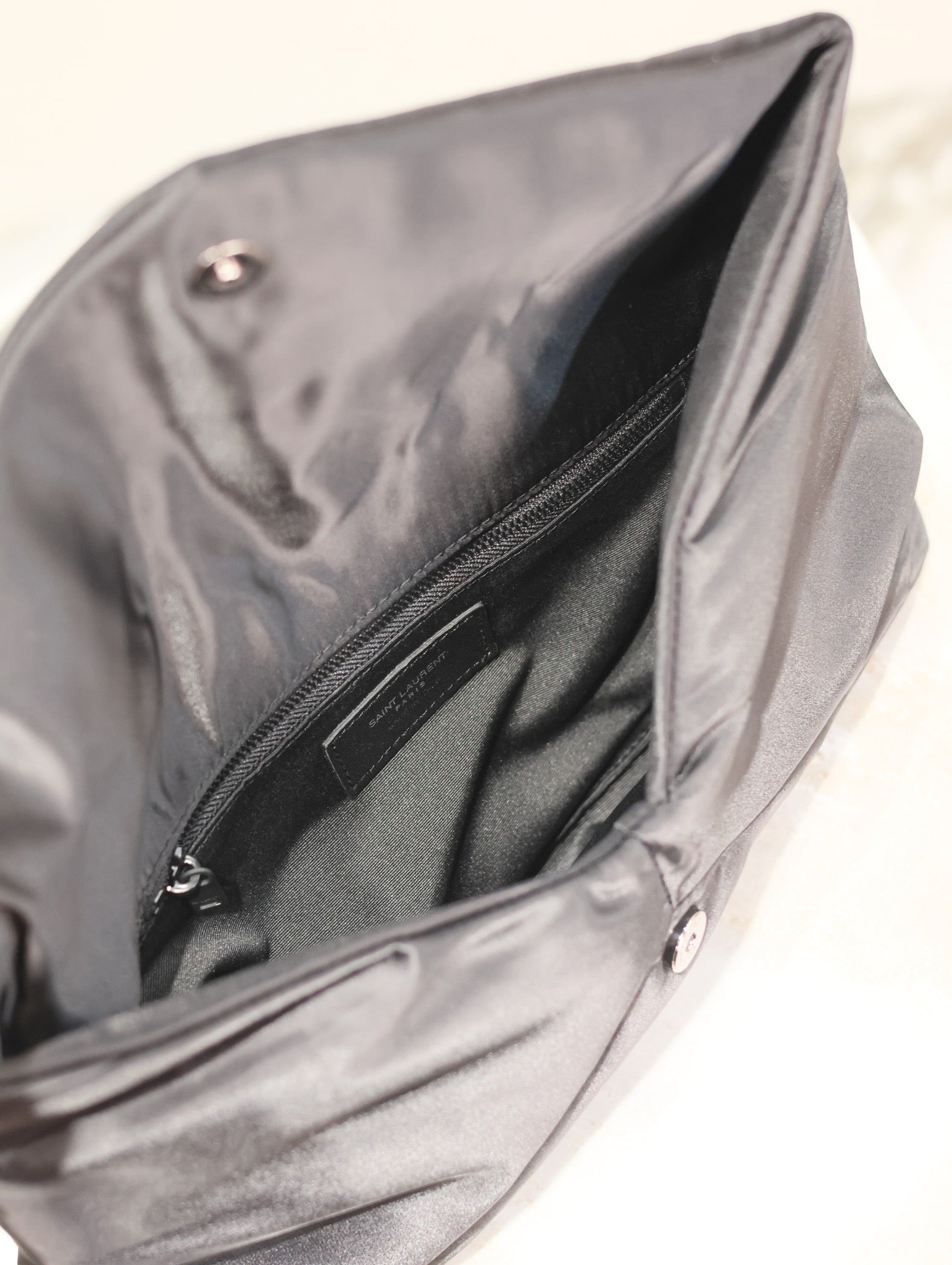 SAINT LAURENT ENVELOPE CLUTCH 29 IN BLACK NYLON BLACK LOGO