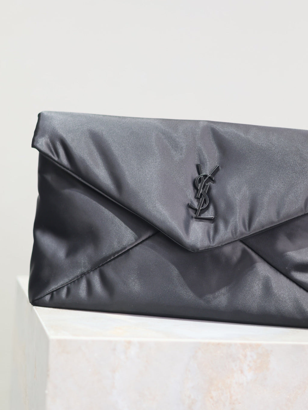 SAINT LAURENT ENVELOPE CLUTCH 29 IN BLACK NYLON BLACK LOGO