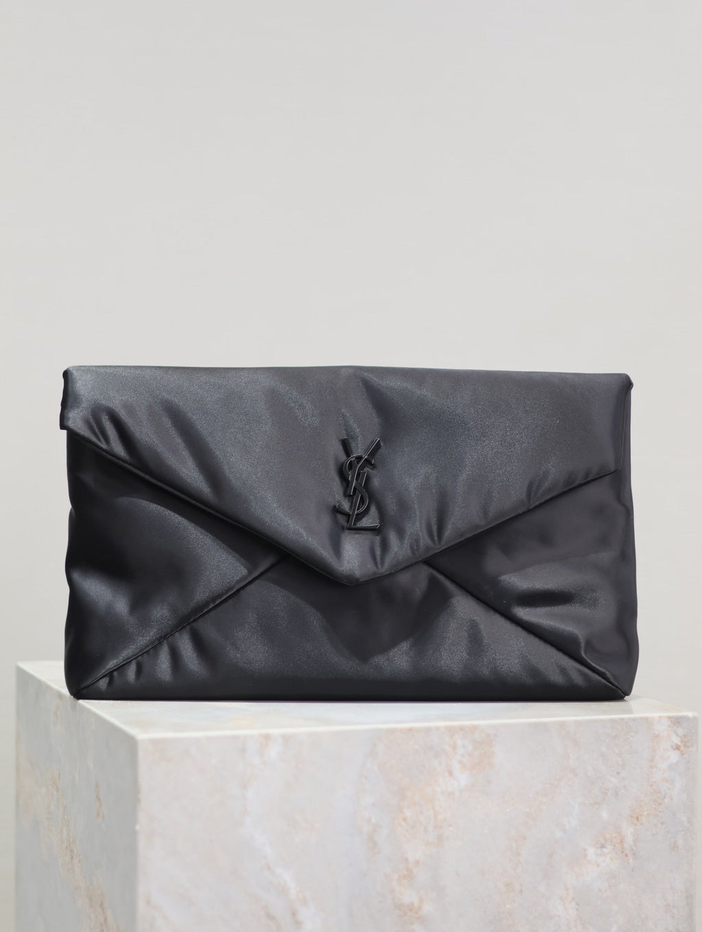 SAINT LAURENT ENVELOPE CLUTCH 29 IN BLACK NYLON BLACK LOGO