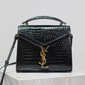 SAINT LAURENT CASSANDRA MINI TOP HANDLE BAG 20 IN BLACK CROCODILE-EMBOSSED GLOSSY CALFSKIN