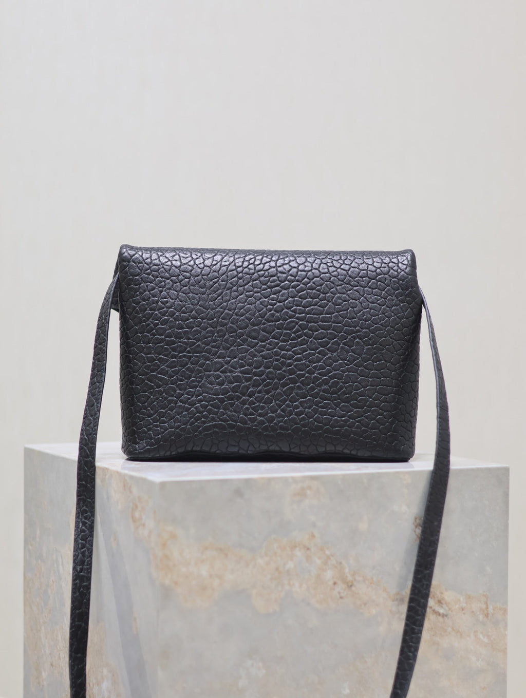 SAINT LAURENT ENVELOPE CHAIN BAG 23 IN BLACK ELEPHANT TEXTURE LAMBSKIN SILVER LOGO