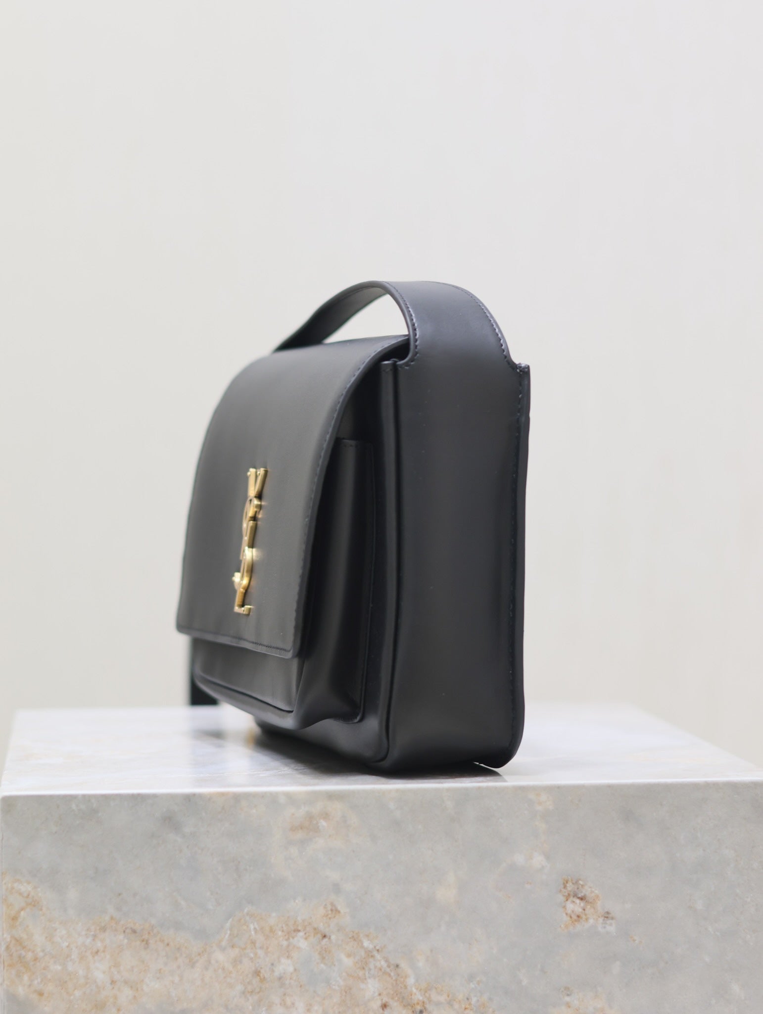SAINT LAURENT NIKI BABY 22 IN CHARCOAL GRAY CALFSKIN GOLD LOGO