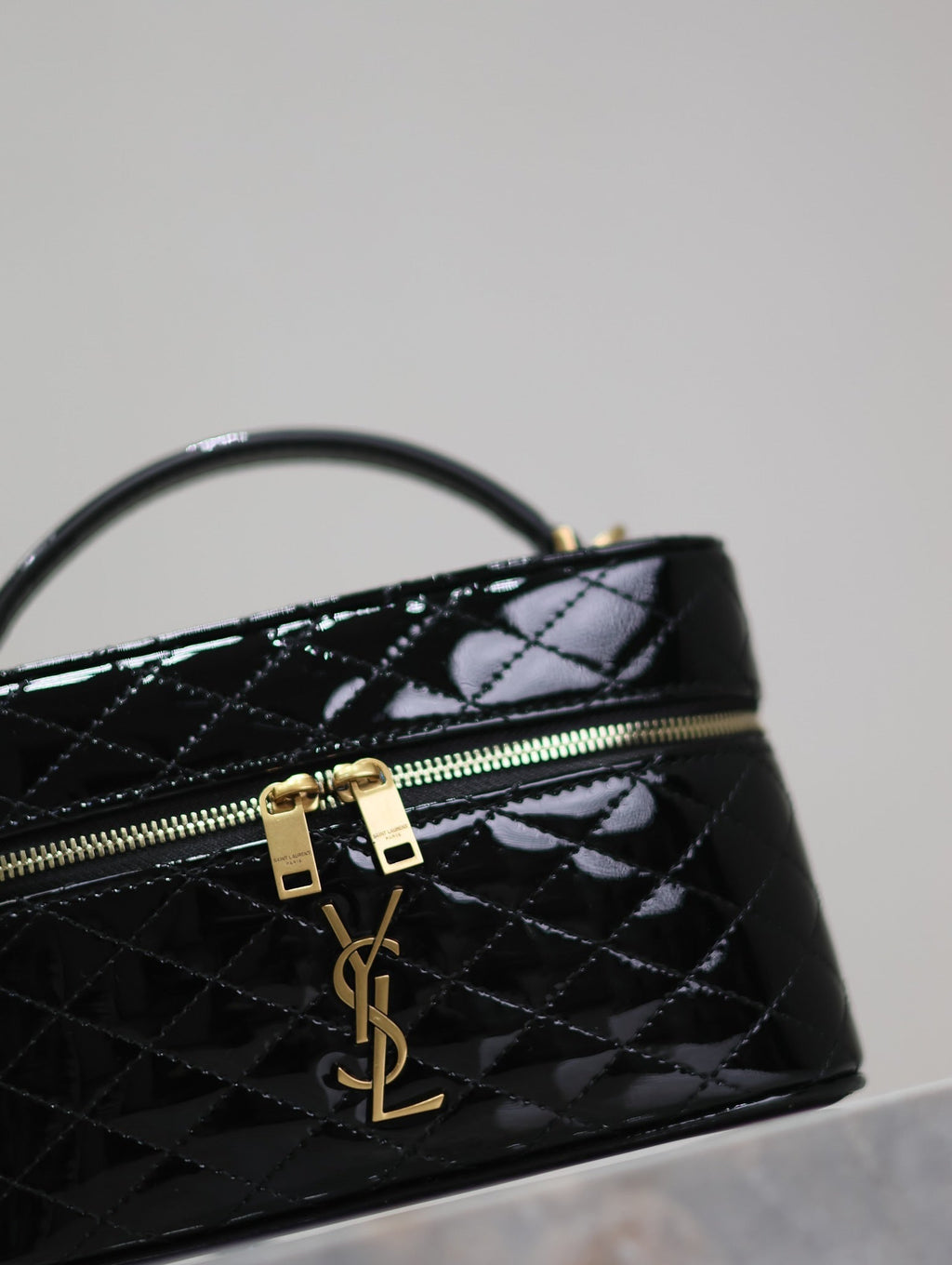 SAINT LAURENT GABY MINI VANITY 18 IN BLACK GLOSSY LAMBSKIN GOLD HARDWARE