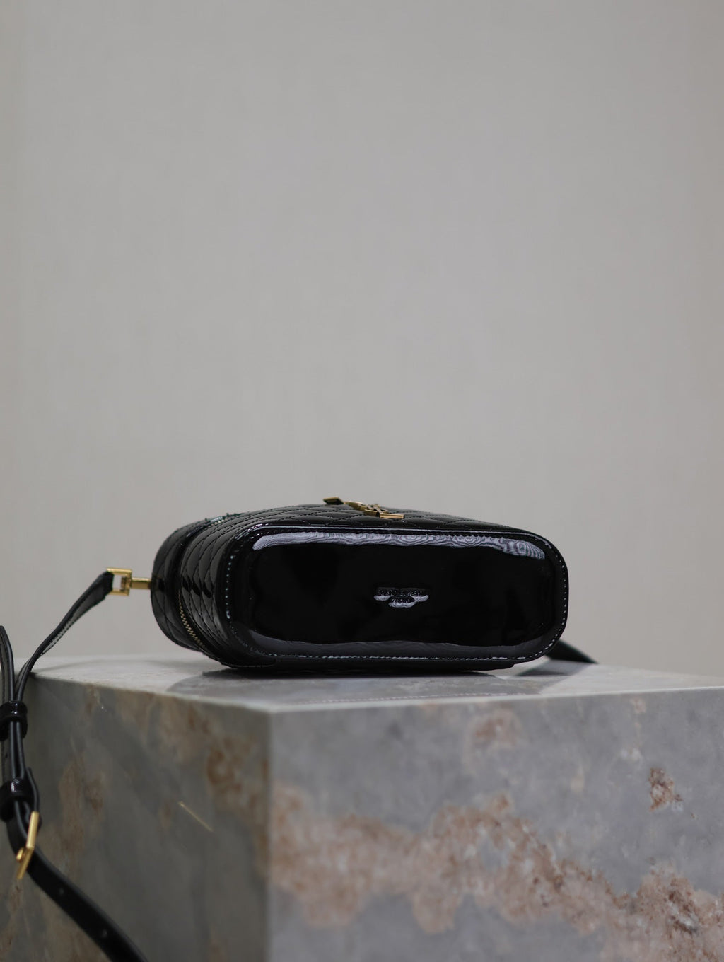 SAINT LAURENT GABY MINI VANITY 18 IN BLACK GLOSSY LAMBSKIN GOLD HARDWARE