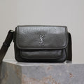 SAINT LAURENT NIKI BABY 22 IN UNIFORM GREEN LAMBSKIN SILVER LOGO