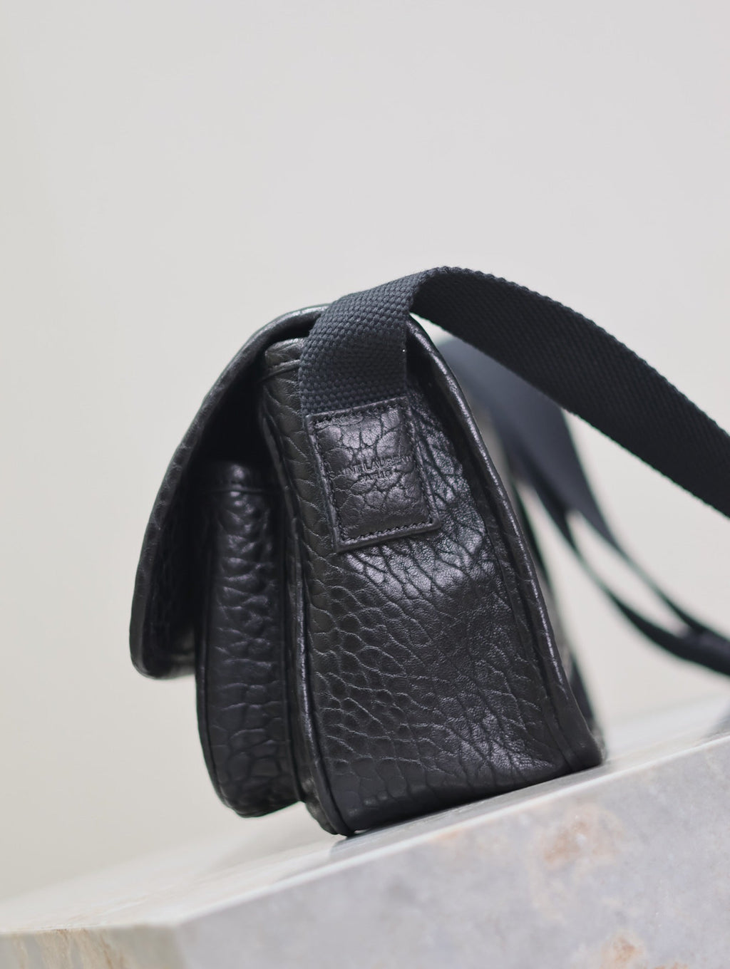 SAINT LAURENT NIKI BABY 22 IN BLACK ELEPHANT PATTERN LAMBSKIN SILVER LOGO