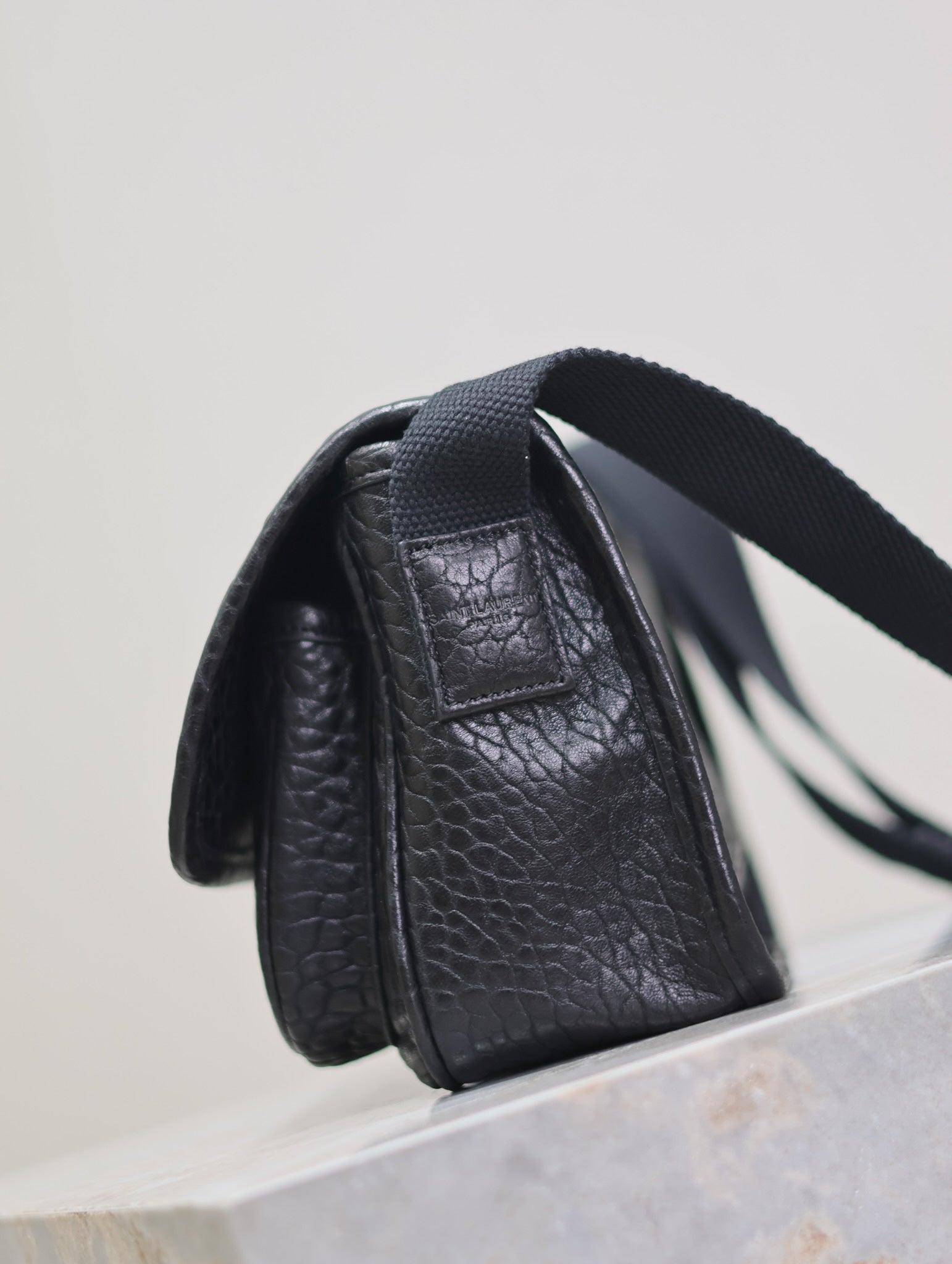 SAINT LAURENT NIKI BABY 22 IN BLACK ELEPHANT PATTERN LAMBSKIN SILVER LOGO