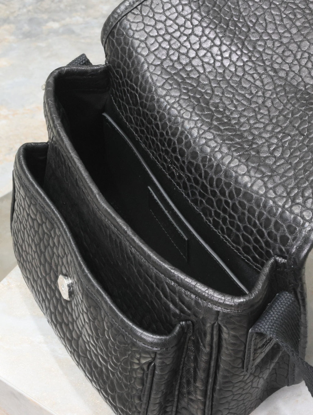 SAINT LAURENT NIKI BABY 22 IN BLACK ELEPHANT PATTERN LAMBSKIN SILVER LOGO