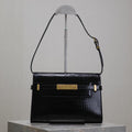 SAINT LAURENT MANHATTAN SMALL 24 IN BLACK CROCODILE PATTERN GLOSSY CALFSKIN GOLD BUCKLE