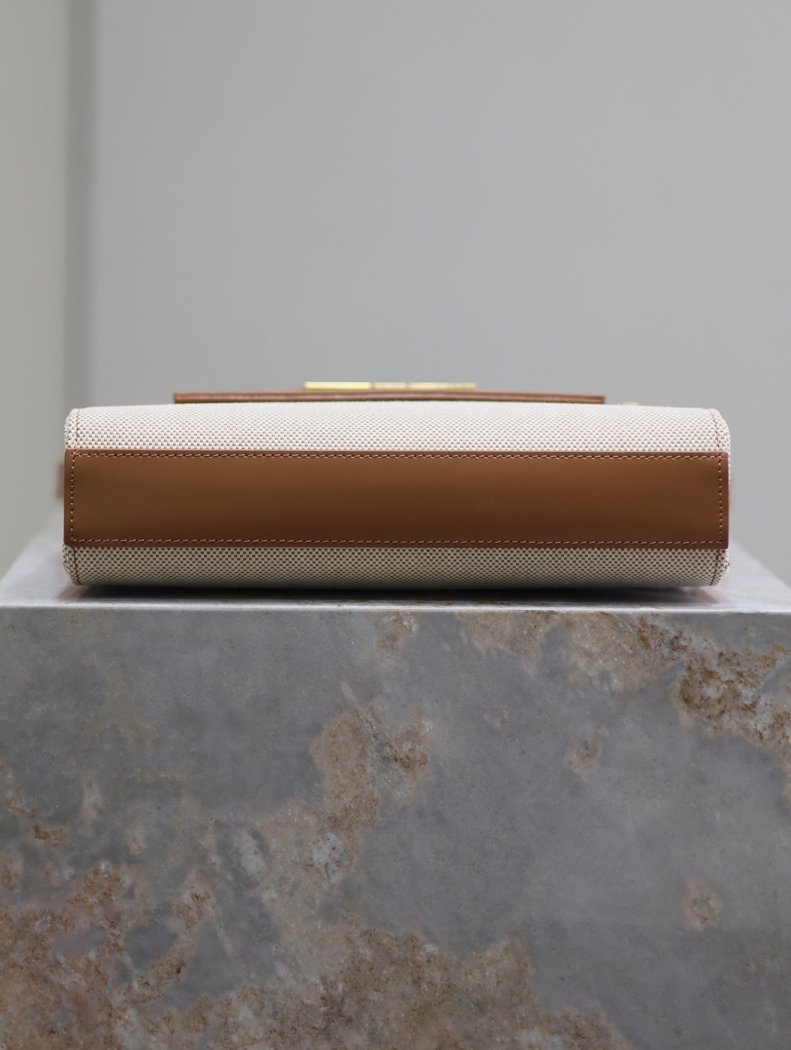 SAINT LAURENT MANHATTAN SMALL 24 IN WHITE CANVAS AND BROWN CALFSKIN GOLD HARDWARE