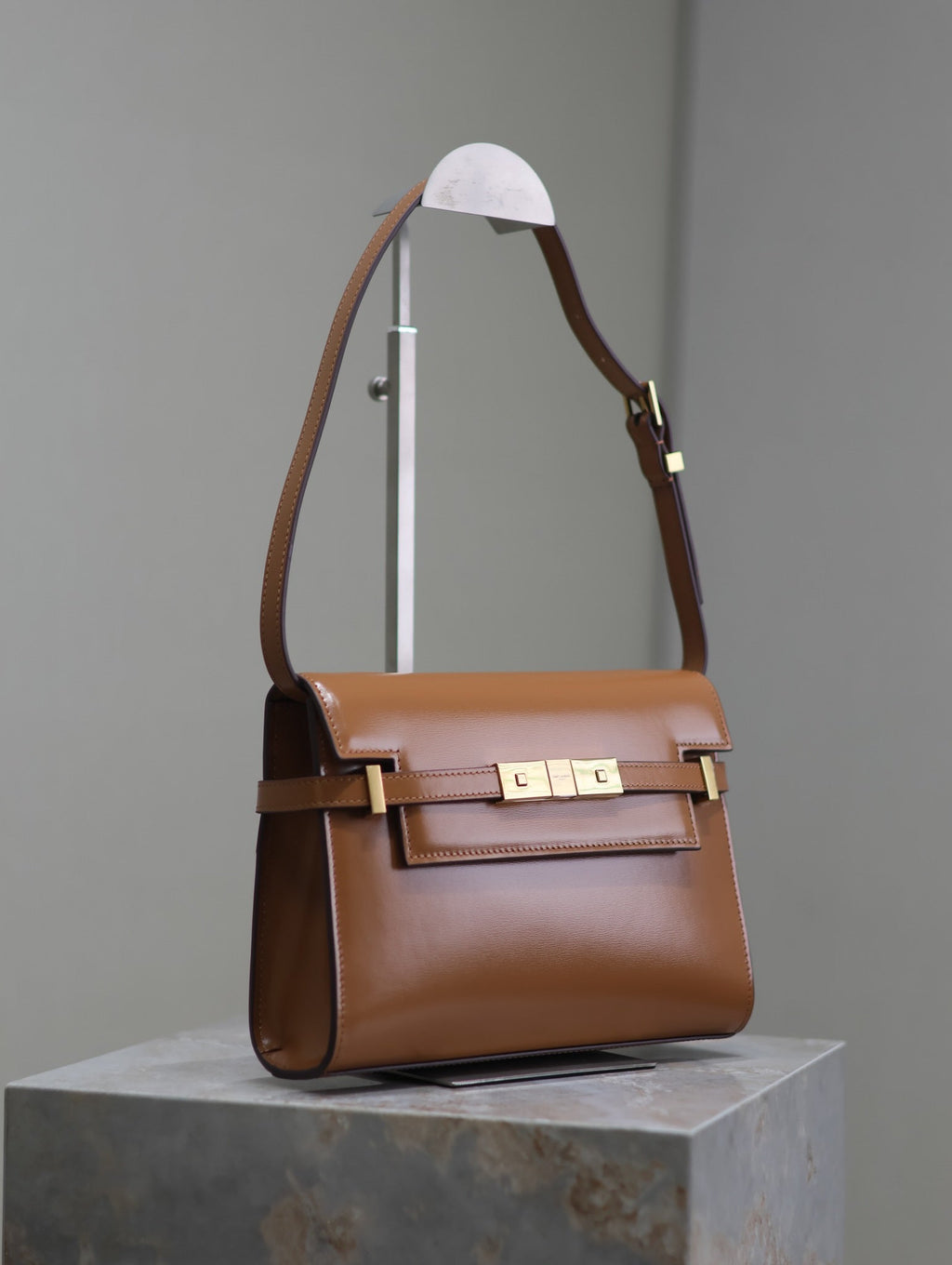 SAINT LAURENT MANHATTAN SMALL 24 IN BRONZE BROWN CALFSKIN GOLD HARDWARE
