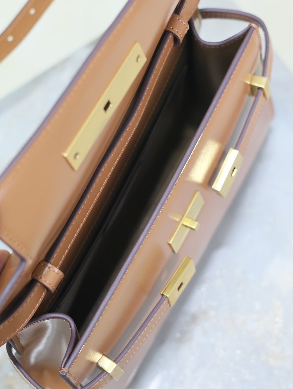 SAINT LAURENT MANHATTAN SMALL 24 IN BRONZE BROWN CALFSKIN GOLD HARDWARE
