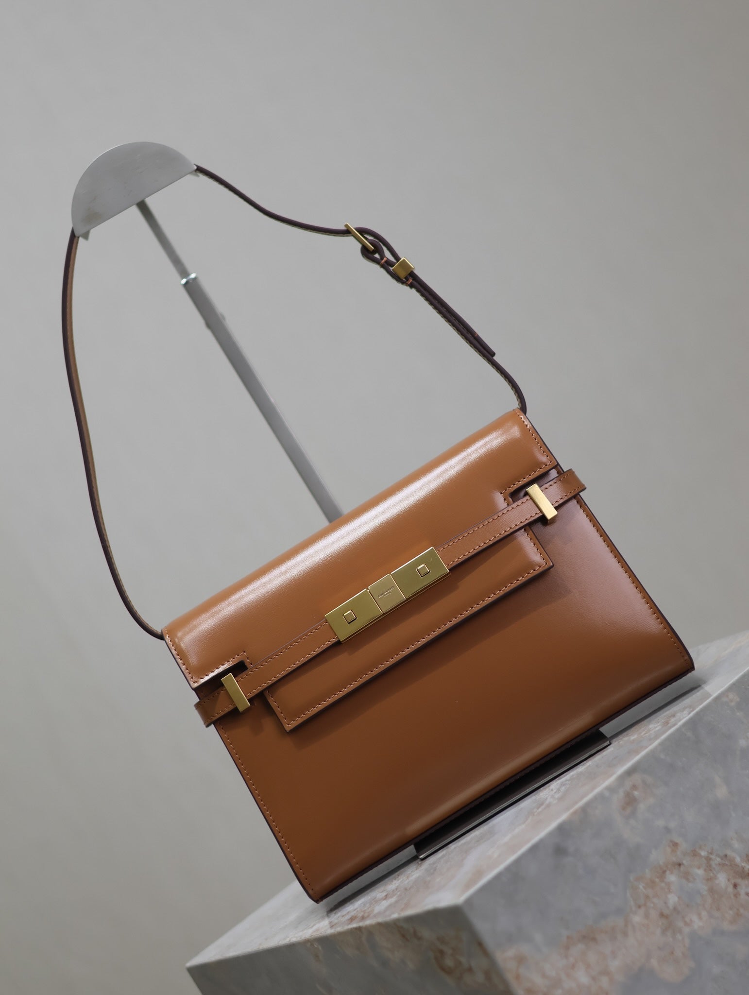 SAINT LAURENT MANHATTAN SMALL 24 IN BRONZE BROWN CALFSKIN GOLD HARDWARE