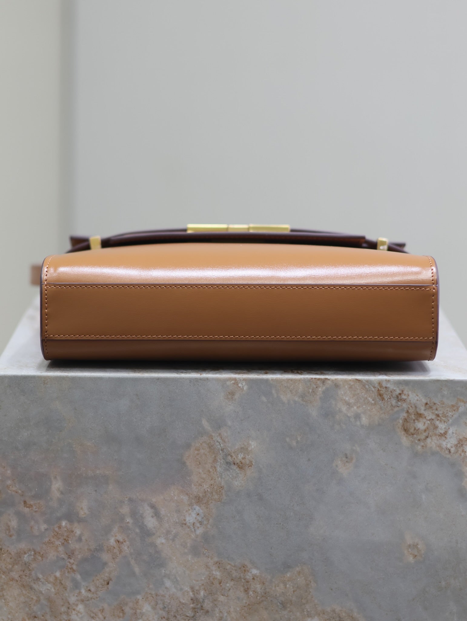 SAINT LAURENT MANHATTAN SMALL 24 IN BRONZE BROWN CALFSKIN GOLD HARDWARE
