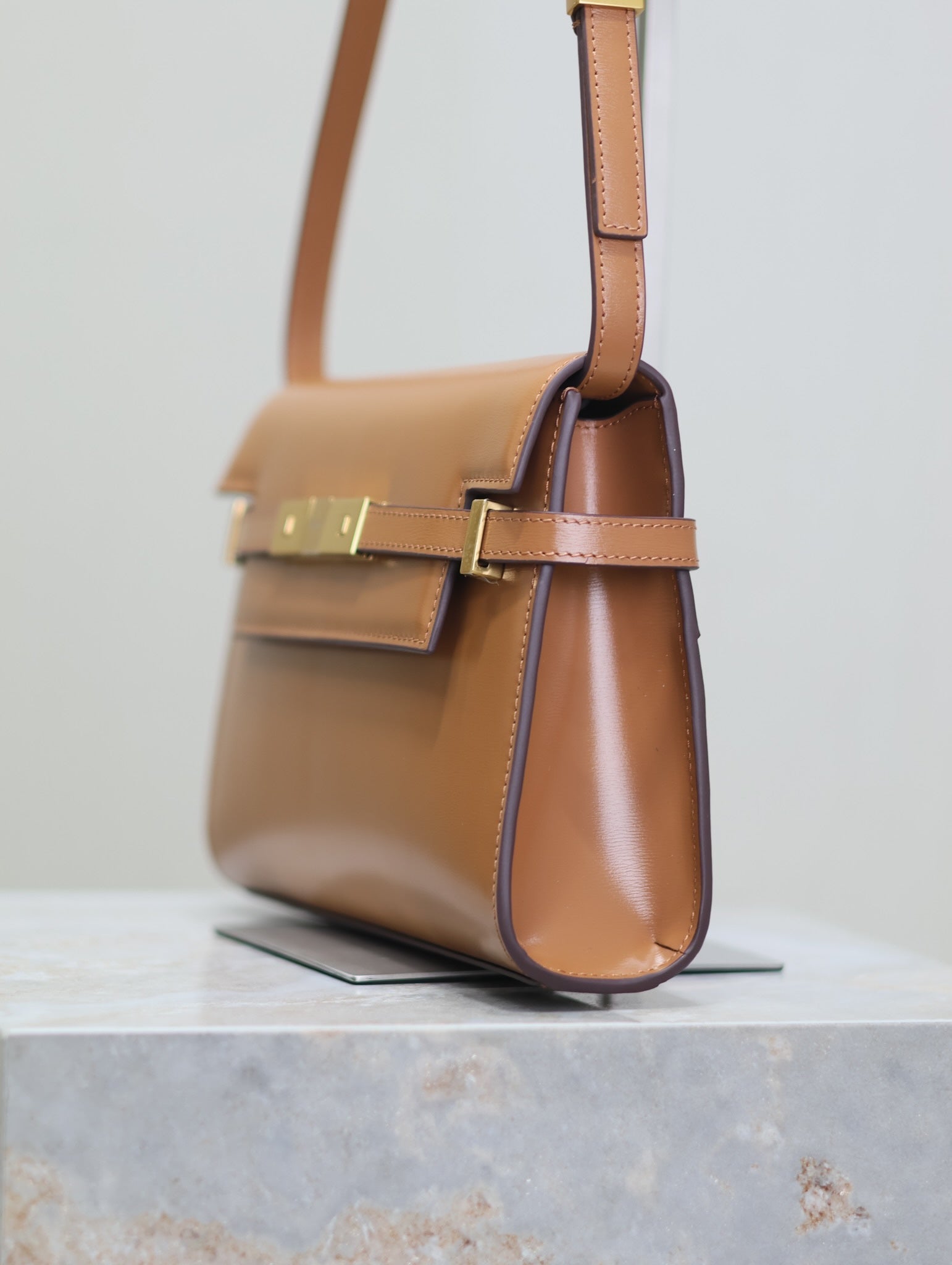 SAINT LAURENT MANHATTAN SMALL 24 IN BRONZE BROWN CALFSKIN GOLD HARDWARE