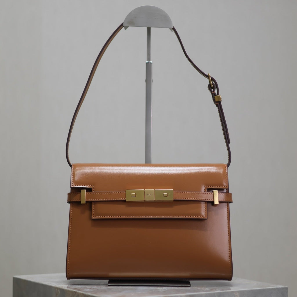 SAINT LAURENT MANHATTAN SMALL 24 IN BRONZE BROWN CALFSKIN GOLD HARDWARE
