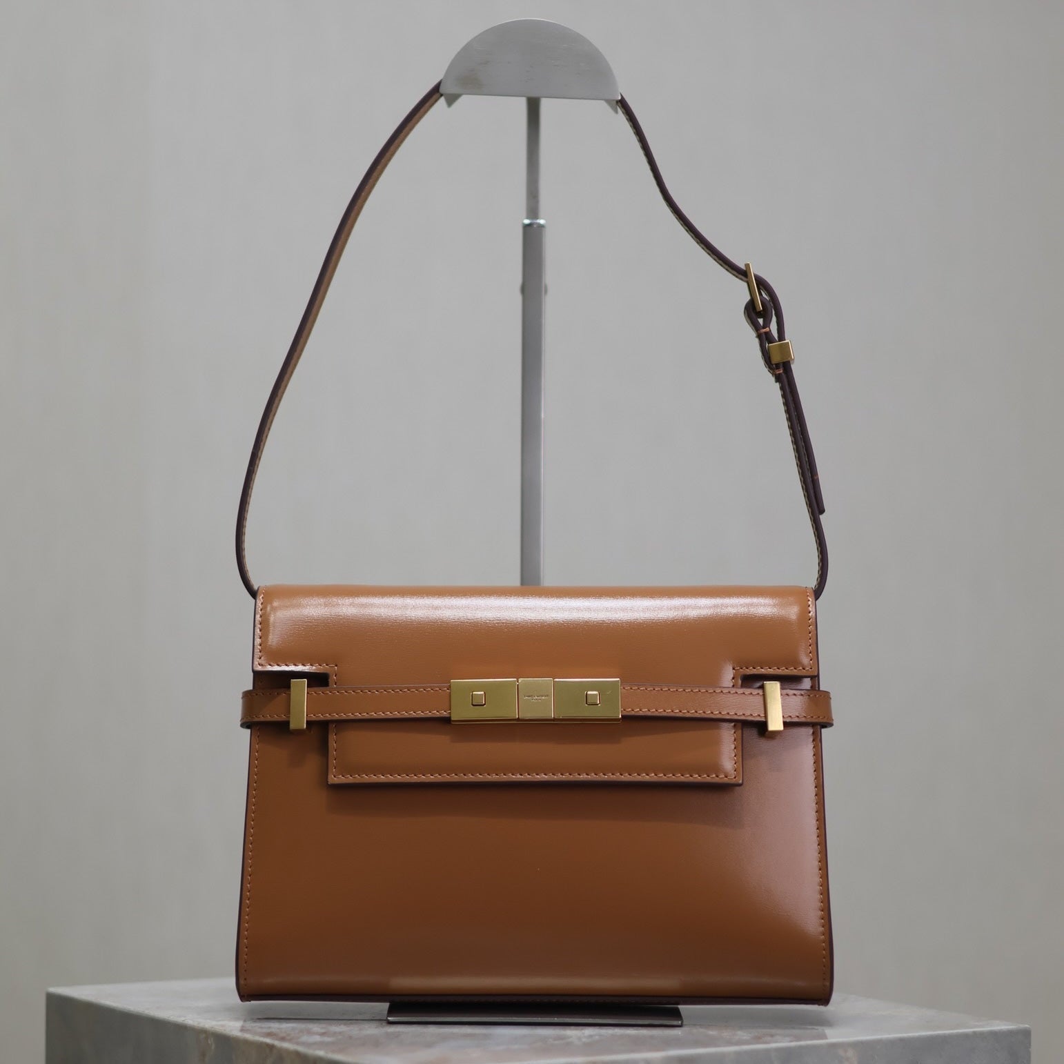 SAINT LAURENT MANHATTAN SMALL 24 IN BRONZE BROWN CALFSKIN GOLD HARDWARE