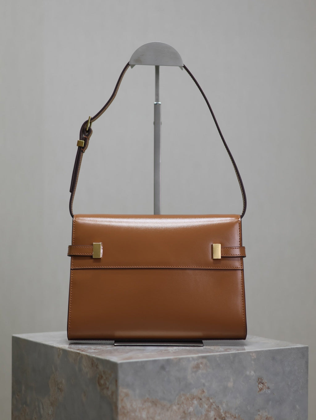 SAINT LAURENT MANHATTAN SMALL 24 IN BRONZE BROWN CALFSKIN GOLD HARDWARE