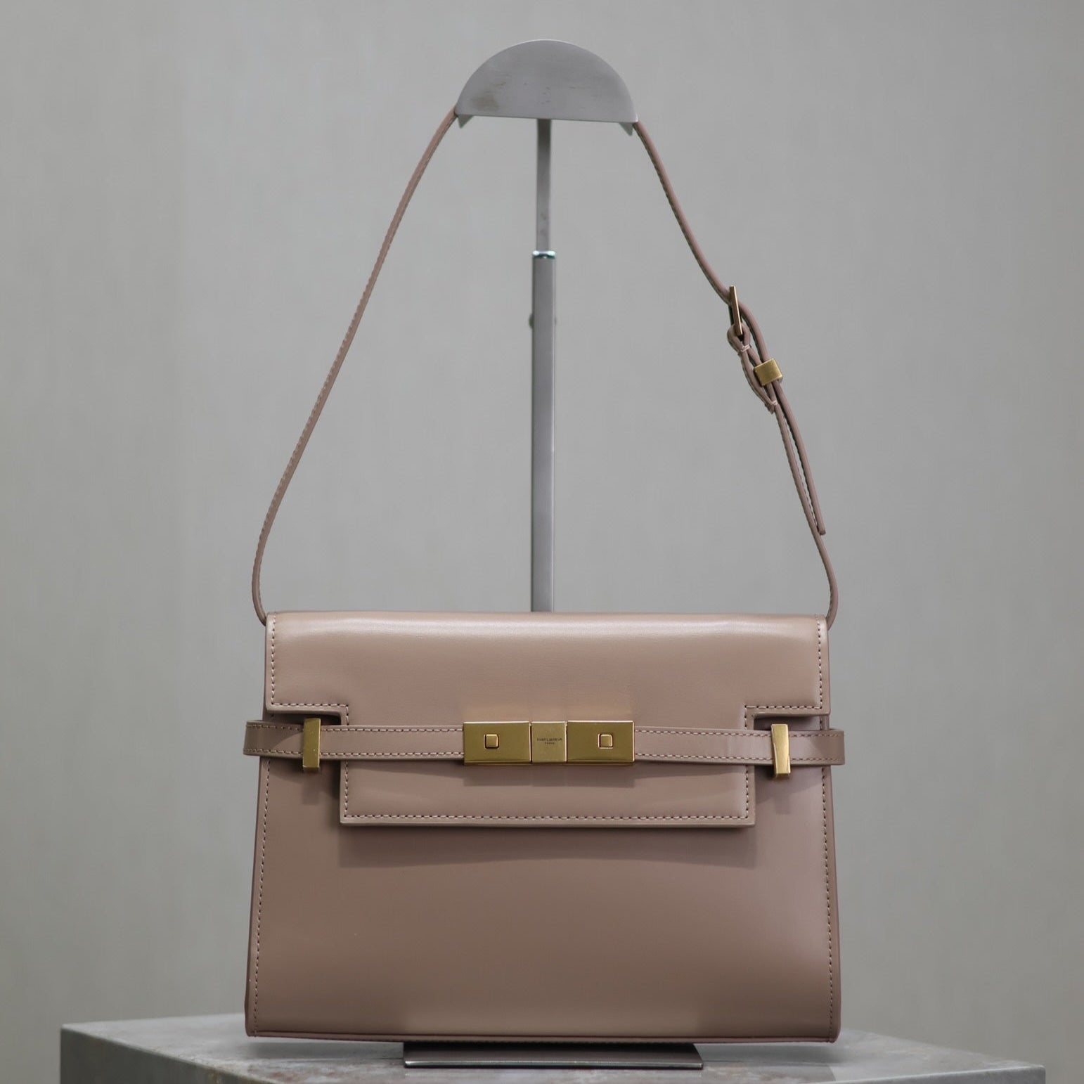 SAINT LAURENT MANHATTAN SMALL 24 IN DARK BEIGE SMOOTH LAMBSKIN GOLD HARDWARE