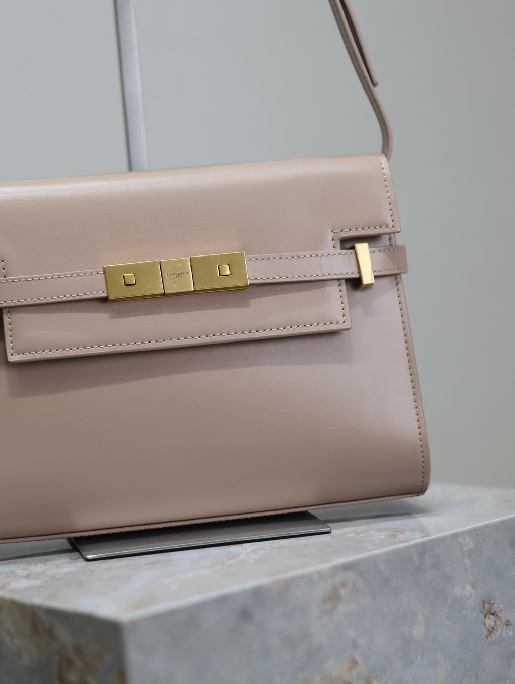 SAINT LAURENT MANHATTAN SMALL 24 IN DARK BEIGE SMOOTH LAMBSKIN GOLD HARDWARE