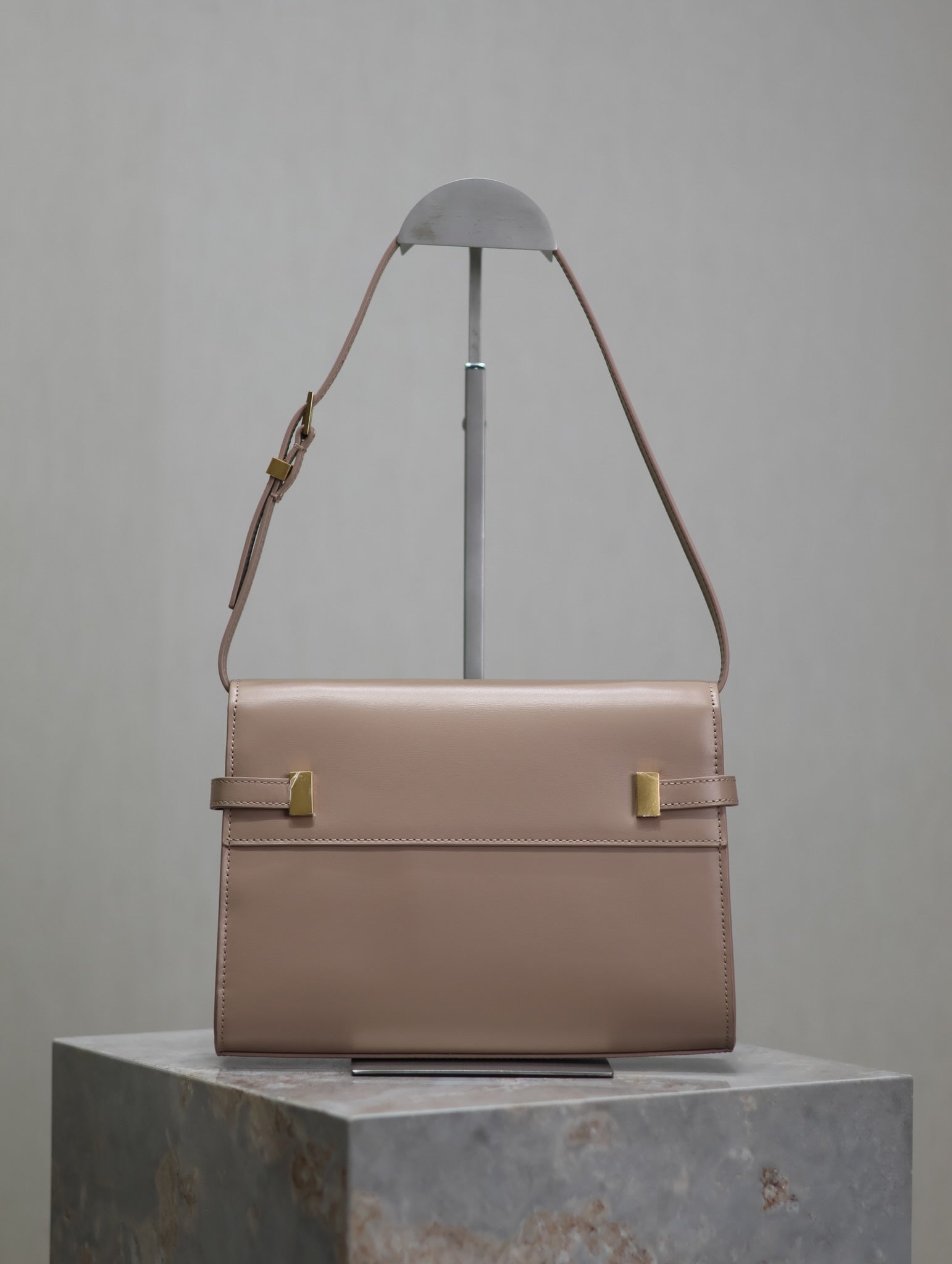 SAINT LAURENT MANHATTAN SMALL 24 IN DARK BEIGE SMOOTH LAMBSKIN GOLD HARDWARE