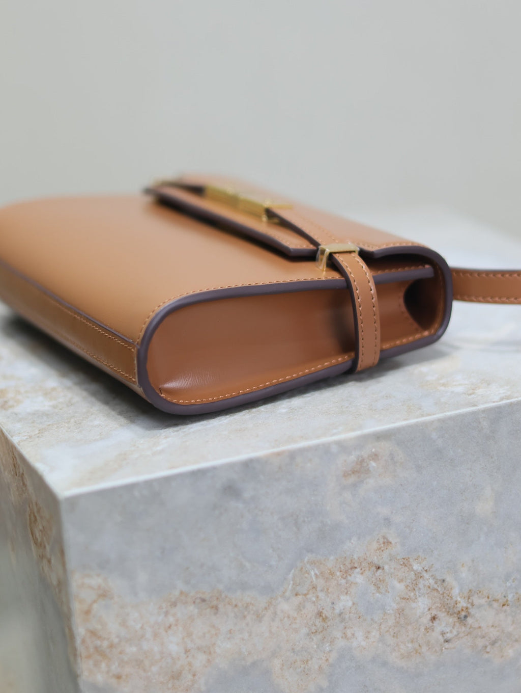 SAINT LAURENT YSL 25S MINI MANHATTAN 19 IN BROWN CALFSKIN GOLD HARDWRE