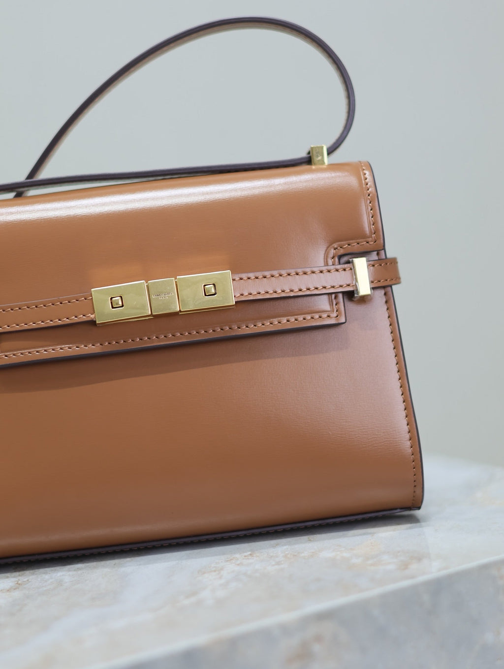 SAINT LAURENT YSL 25S MINI MANHATTAN 19 IN BROWN CALFSKIN GOLD HARDWRE