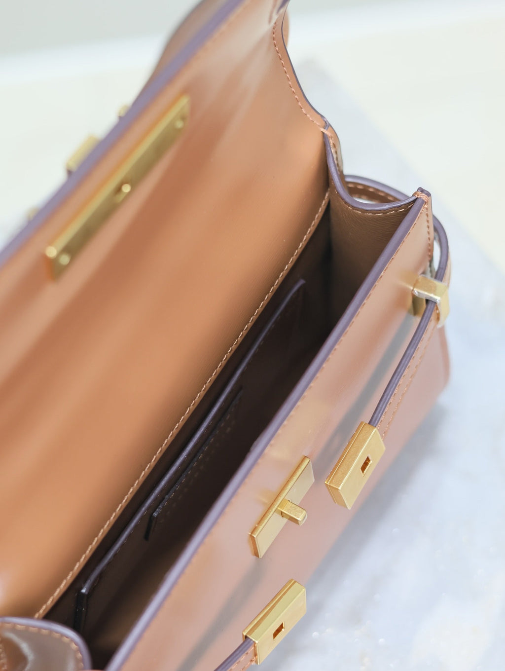 SAINT LAURENT YSL 25S MINI MANHATTAN 19 IN BROWN CALFSKIN GOLD HARDWRE