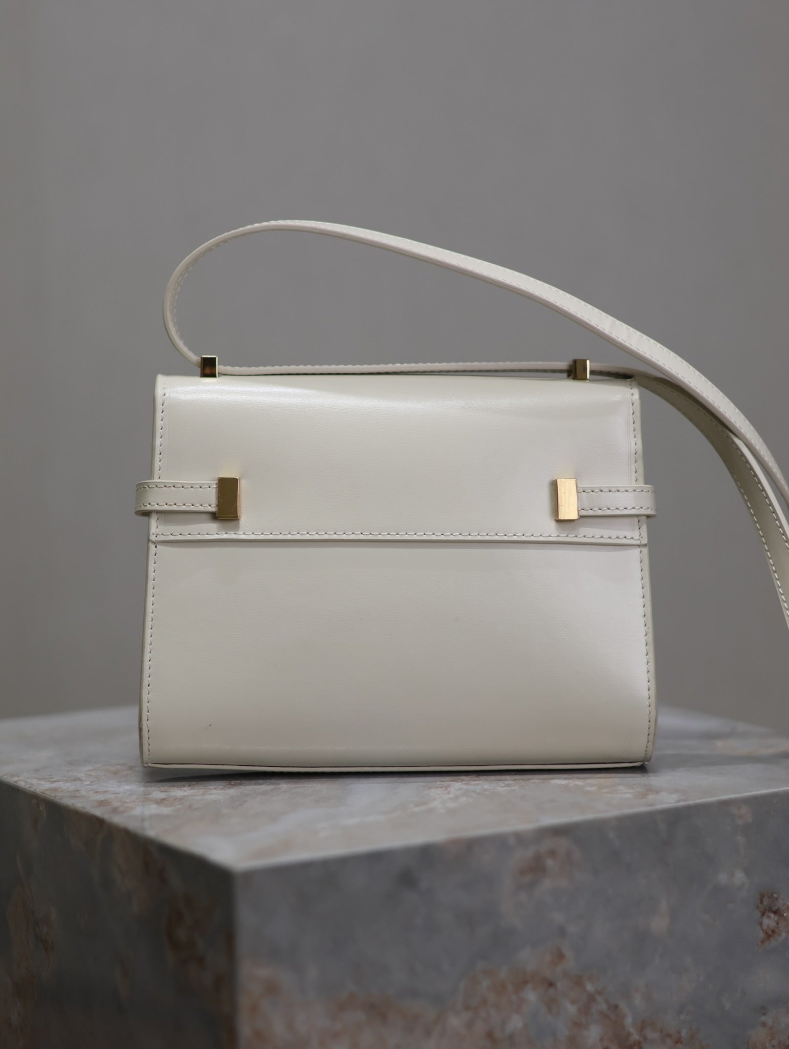 SAINT LAURENT YSL 25S MINI MANHATTAN 19 IN BLANC VINTAGE CALFSKIN GOLD HARDWRE