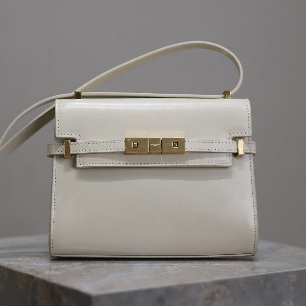 SAINT LAURENT YSL 25S MINI MANHATTAN 19 IN BLANC VINTAGE CALFSKIN GOLD HARDWRE