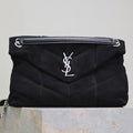 SAINT LAURENT YSL 25S LOULOU PUFFER GM 35 IN BLACK SUEDE SILVER HARDWRE