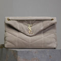 SAINT LAURENT YSL 25S LOULOU PUFFER GM 35 IN SMOKEY TAUPE SUEDE GOLD HARDWRE