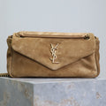 SAINT LAURENT CALYPSO BAG 26 IN CIDER BROWN SUEDE GOLD HARDWARE