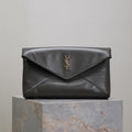 SAINT LAURENT ENVELOPE CLUTCH 29 IN KOMBU GREEN LAMBSKIN COPPER LOGO