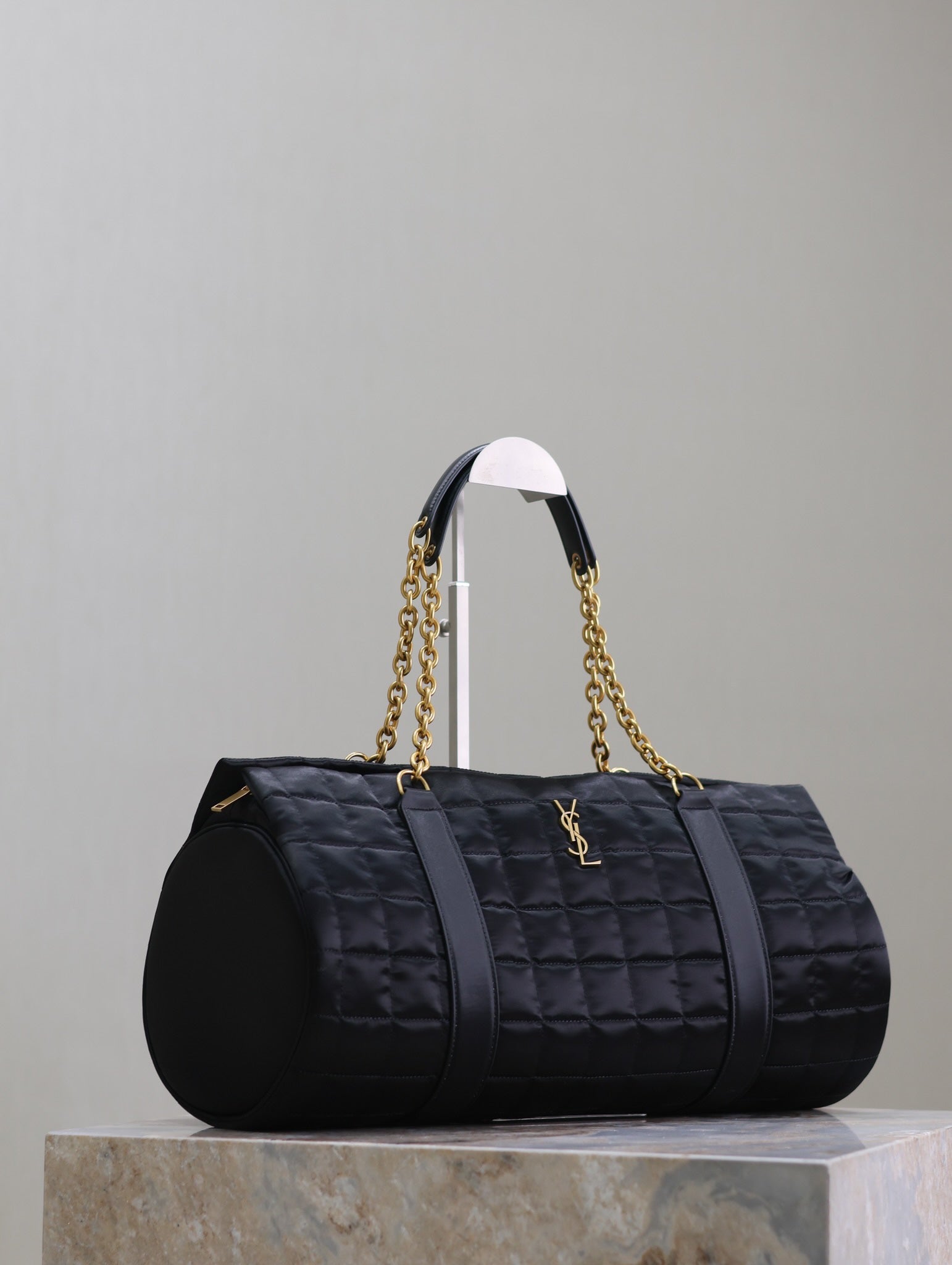 SAINT LAURENT TRAVEL BAG 42 IN BLACK NYLON AND LEATHER TRIM GOLD HARDWARE