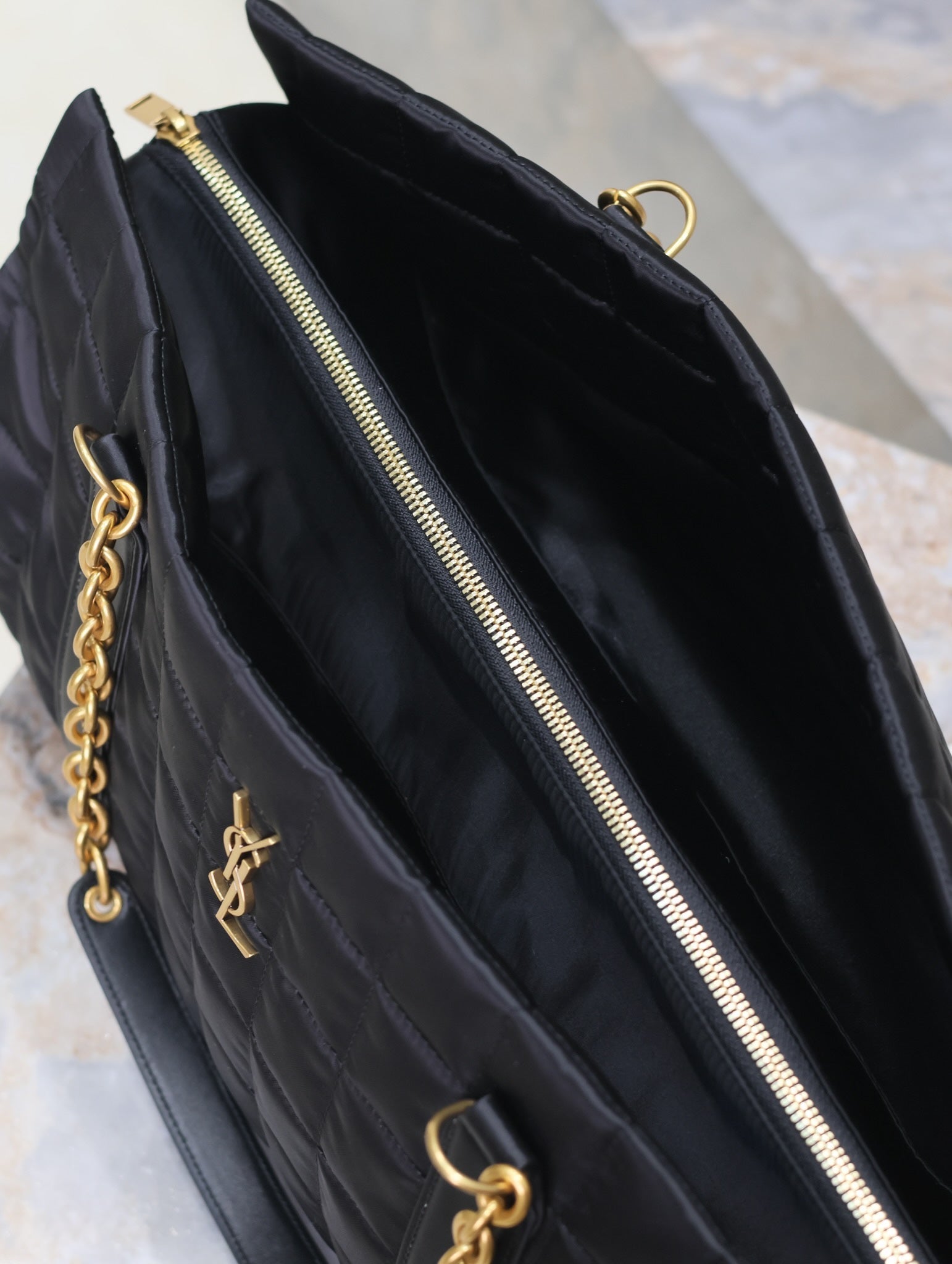 SAINT LAURENT TRAVEL BAG 42 IN BLACK NYLON AND LEATHER TRIM GOLD HARDWARE