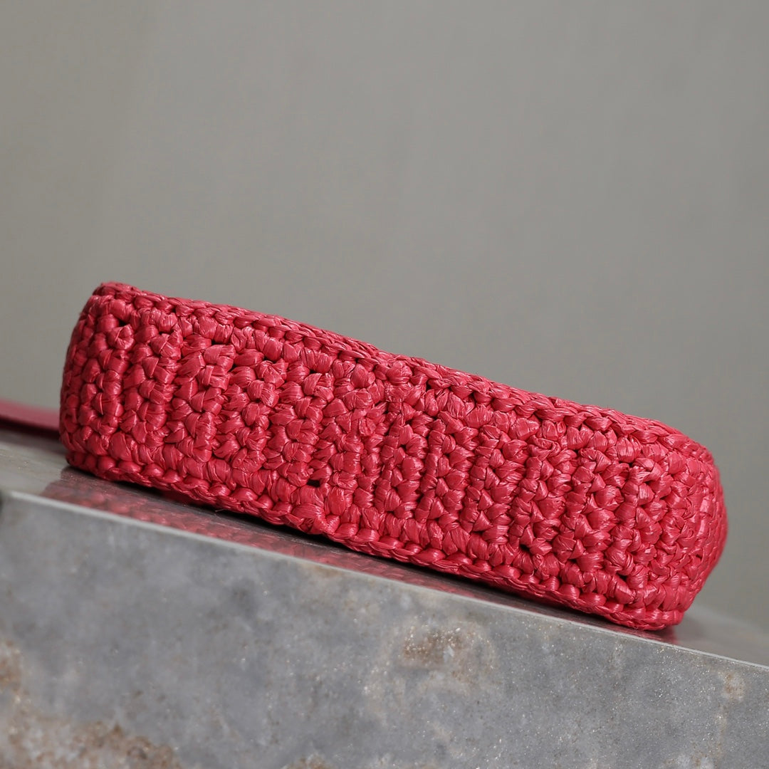 SAINT LAURENT LE 5 À 7 BAG  19 IN MAGENTA PINK WOVEN RAFFIA