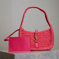 SAINT LAURENT LE 5 À 7 BAG  19 IN MAGENTA PINK WOVEN RAFFIA