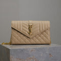 SAINT LAURENT ENVELOPE CHAIN BAG 22 IN SEPIA TAN LAMBSKIN GOLD HARDWARE