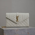 SAINT LAURENT ENVELOPE CHAIN BAG 22 IN LIGHT GRAY LAMBSKIN GOLD HARDWARE