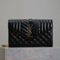 SAINT LAURENT ENVELOPE CHAIN BAG 22 IN BLACK LAMBSKIN GOLD HARDWARE
