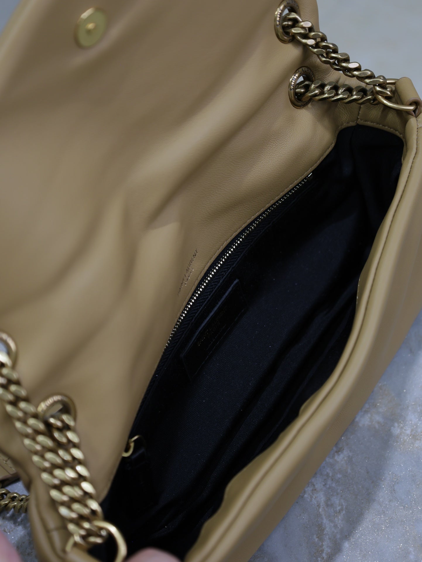 SAINT LAURENT YSL 25S CALYPSO HANDBAG 26 IN LIGHT BROWN LAMBSKIN GOLD HARDWARE